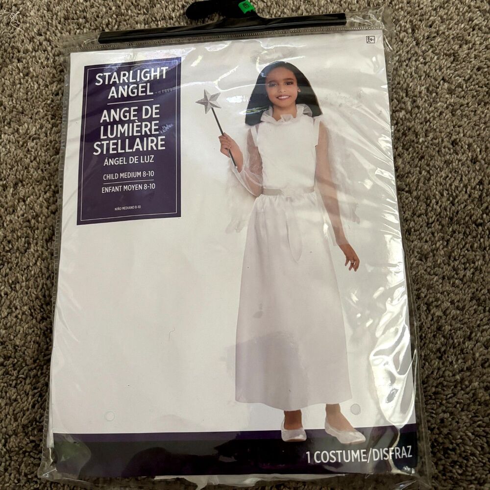 Starlight Angel Child Costume Size Medium 8-10 White Dress Halo Halloween